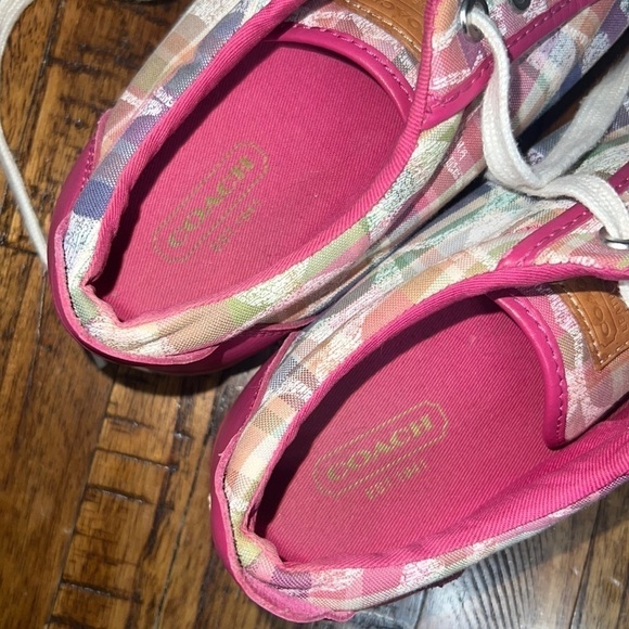 Coach Sneakers Barrett plaid pink multicolor poppy size 6.5 Barbiecore - Picture 8 of 15
